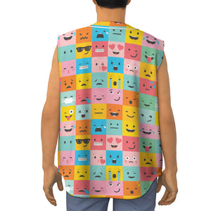 Colorful Emoji Pattern Print Sleeveless Baseball Jersey