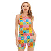 Colorful Emoji Pattern Print Sleeveless One Piece Swimsuit