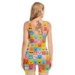 Colorful Emoji Pattern Print Sleeveless One Piece Swimsuit