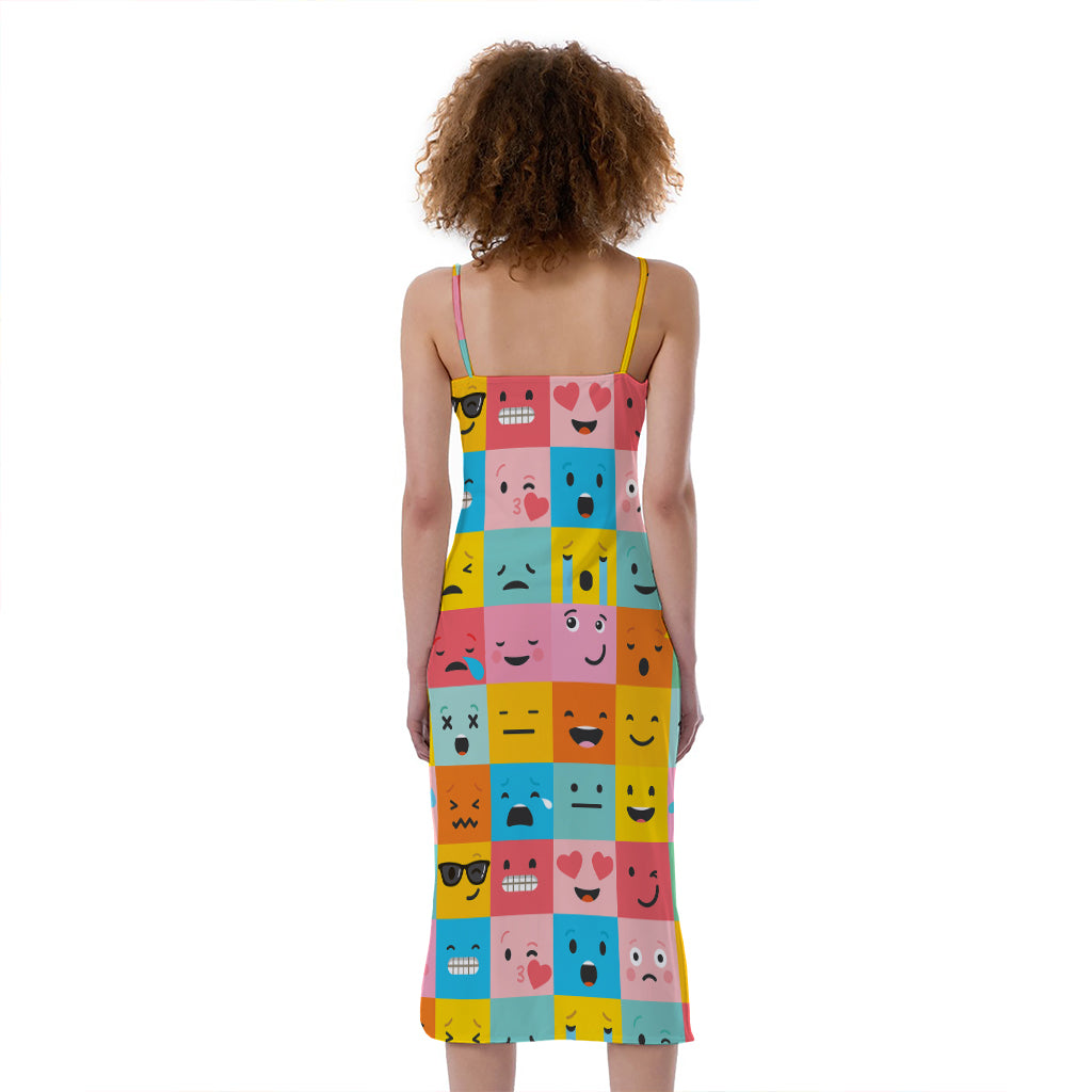 Colorful Emoji Pattern Print Slim Fit Midi Cami Dress