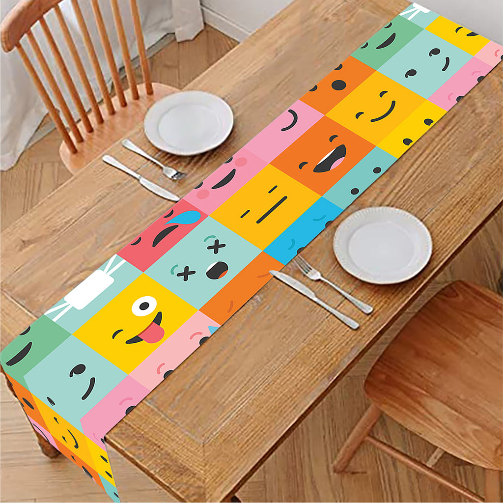 Colorful Emoji Pattern Print Table Runner