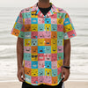 Colorful Emoji Pattern Print Textured Short Sleeve Shirt