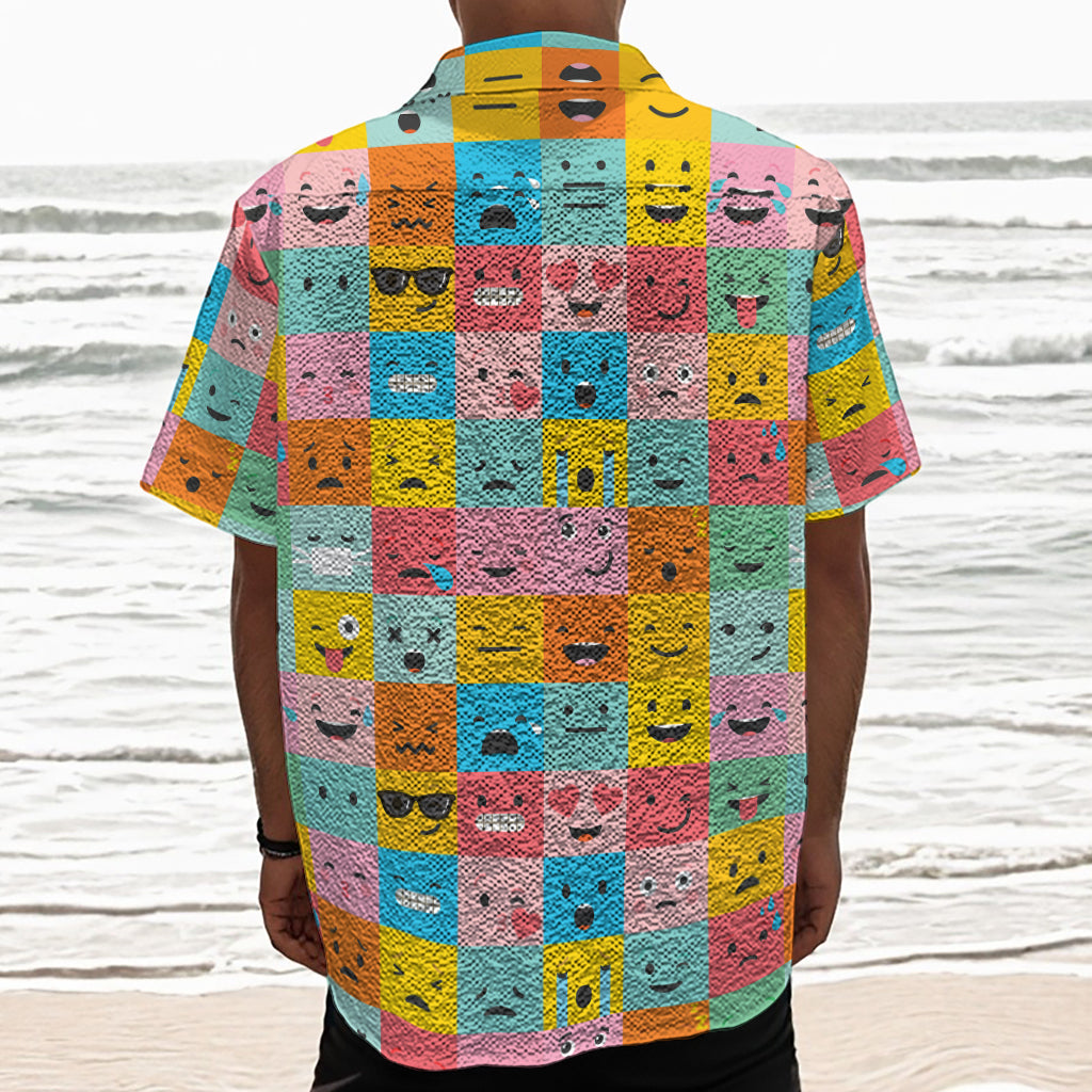 Colorful Emoji Pattern Print Textured Short Sleeve Shirt