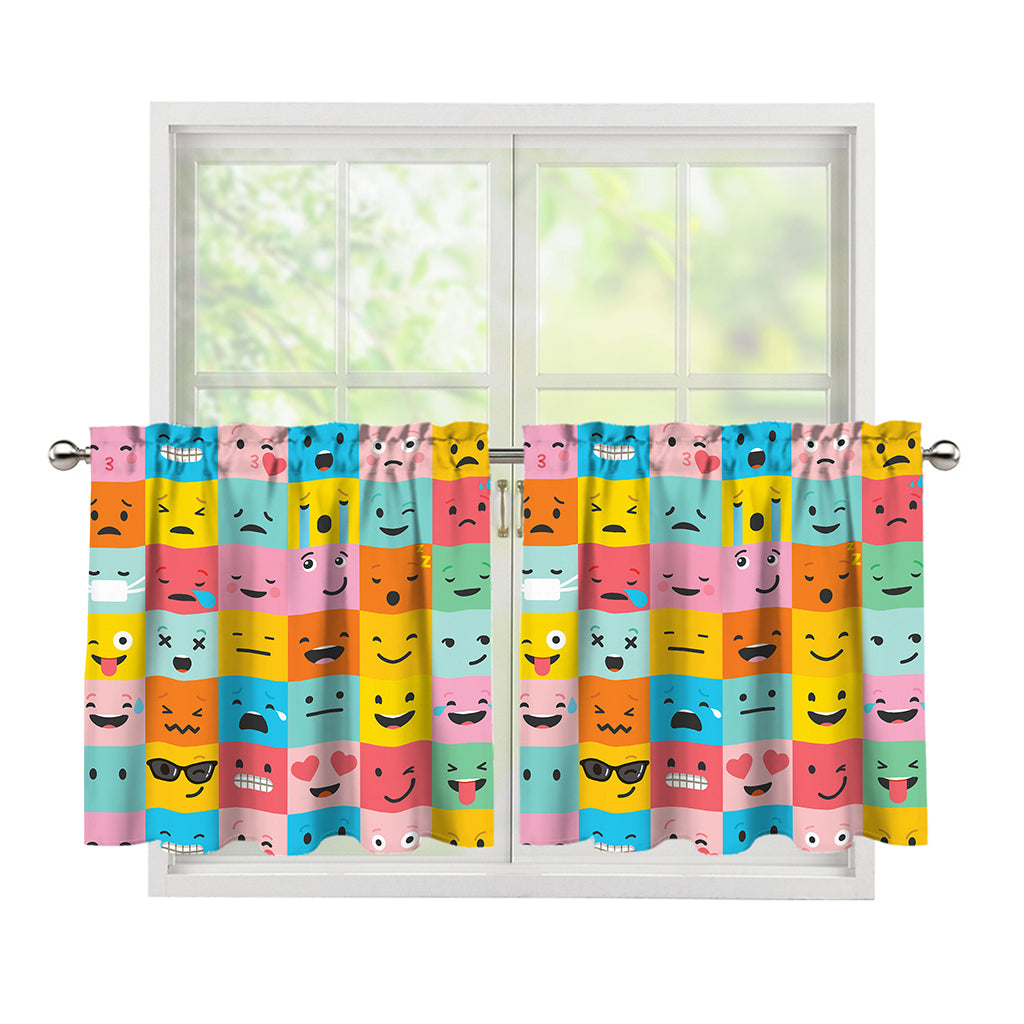Colorful Emoji Pattern Print Tier Curtains