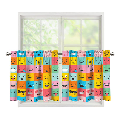 Colorful Emoji Pattern Print Tier Curtains