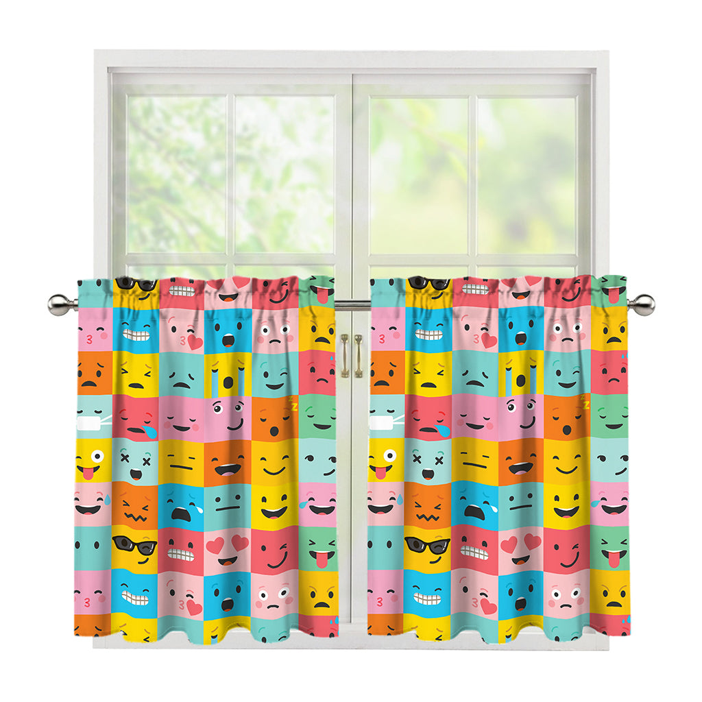 Colorful Emoji Pattern Print Tier Curtains