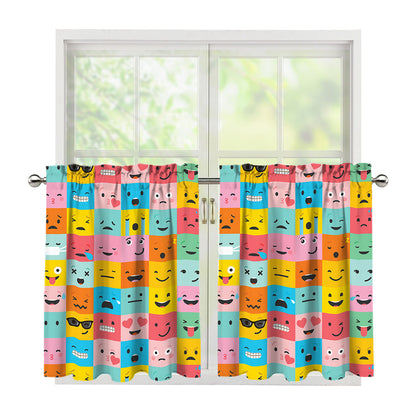 Colorful Emoji Pattern Print Tier Curtains