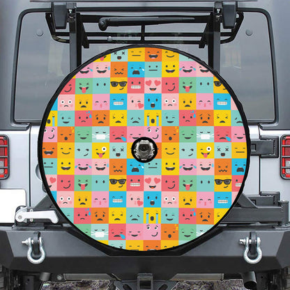 Colorful Emoji Pattern Print Tire Cover With Camera Hole