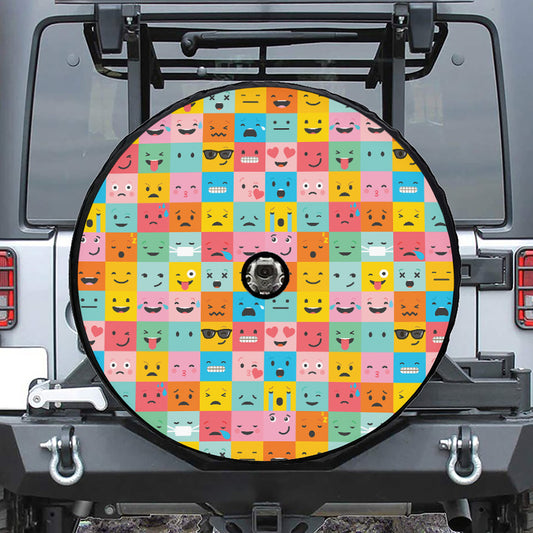 Colorful Emoji Pattern Print Tire Cover With Camera Hole