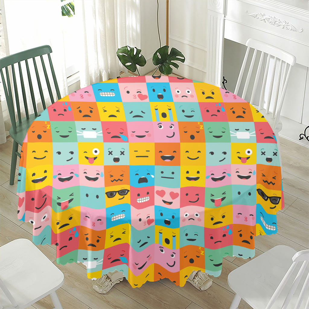 Colorful Emoji Pattern Print Waterproof Round Tablecloth