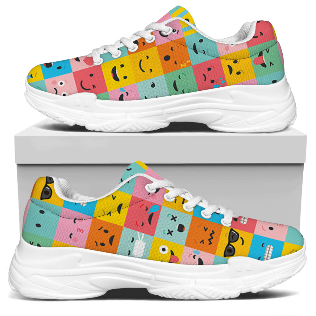 Colorful Emoji Pattern Print White Chunky Shoes