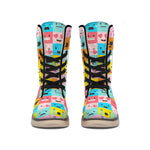 Colorful Emoji Pattern Print Winter Boots