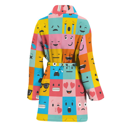 Colorful Emoji Pattern Print Women's Bathrobe