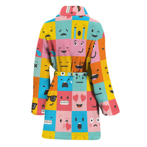 Colorful Emoji Pattern Print Women's Bathrobe