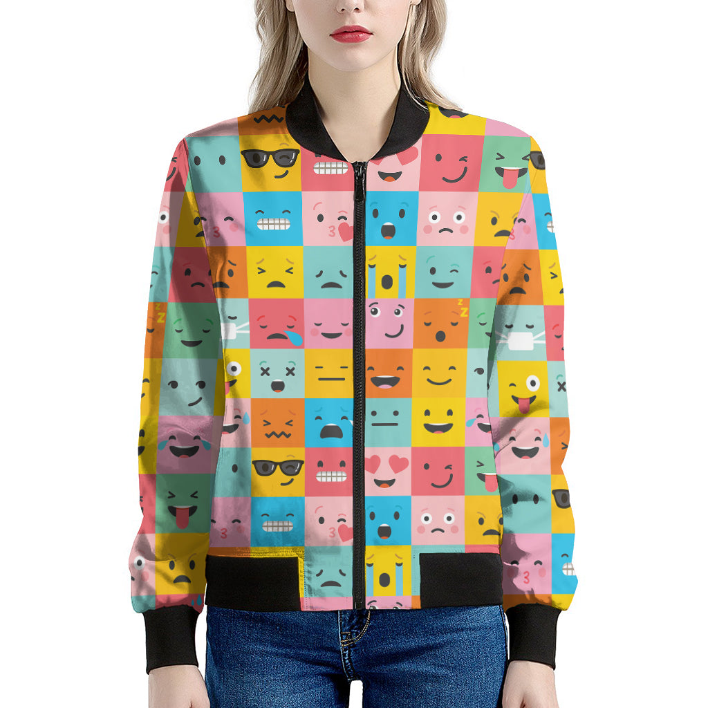 Colorful Emoji Pattern Print Women's Bomber Jacket