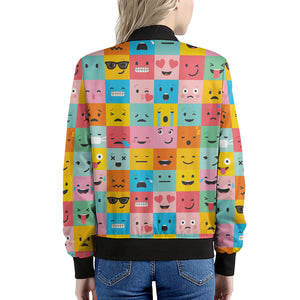 Colorful Emoji Pattern Print Women's Bomber Jacket