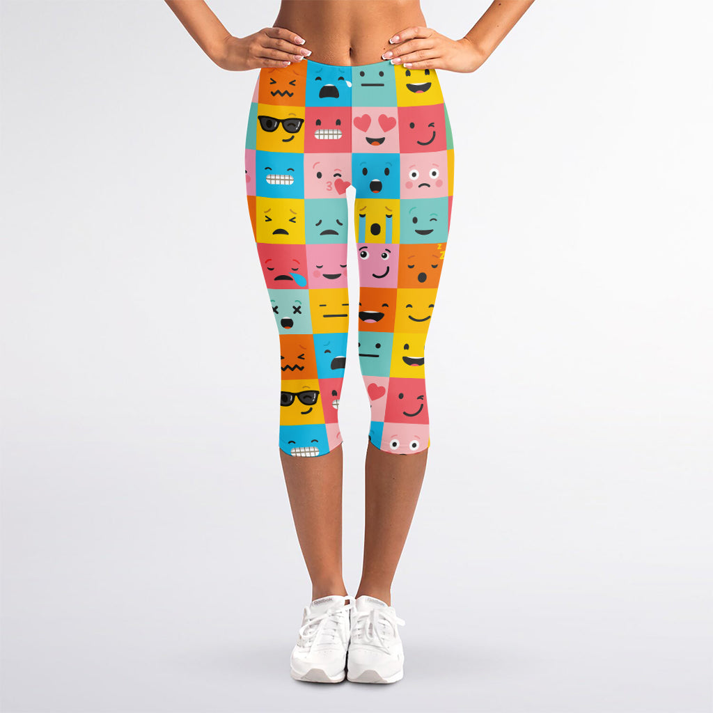Colorful Emoji Pattern Print Women's Capri Leggings