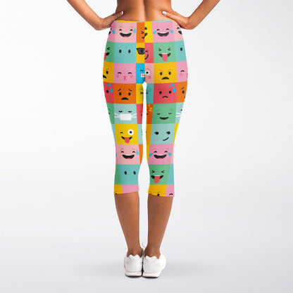 Colorful Emoji Pattern Print Women's Capri Leggings
