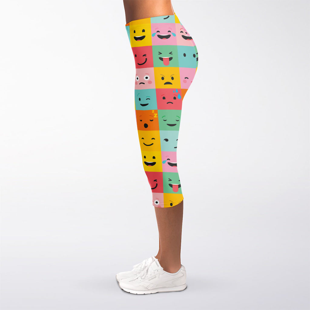 Colorful Emoji Pattern Print Women's Capri Leggings