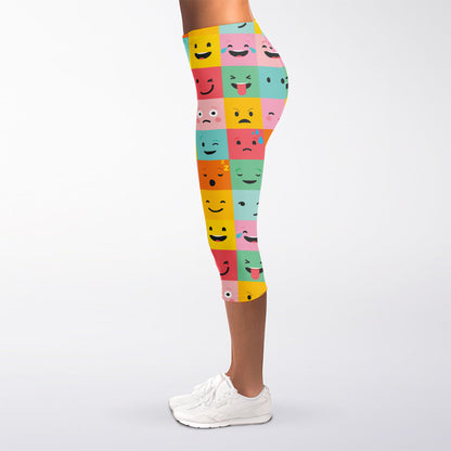 Colorful Emoji Pattern Print Women's Capri Leggings