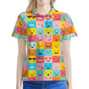 Colorful Emoji Pattern Print Women's Polo Shirt