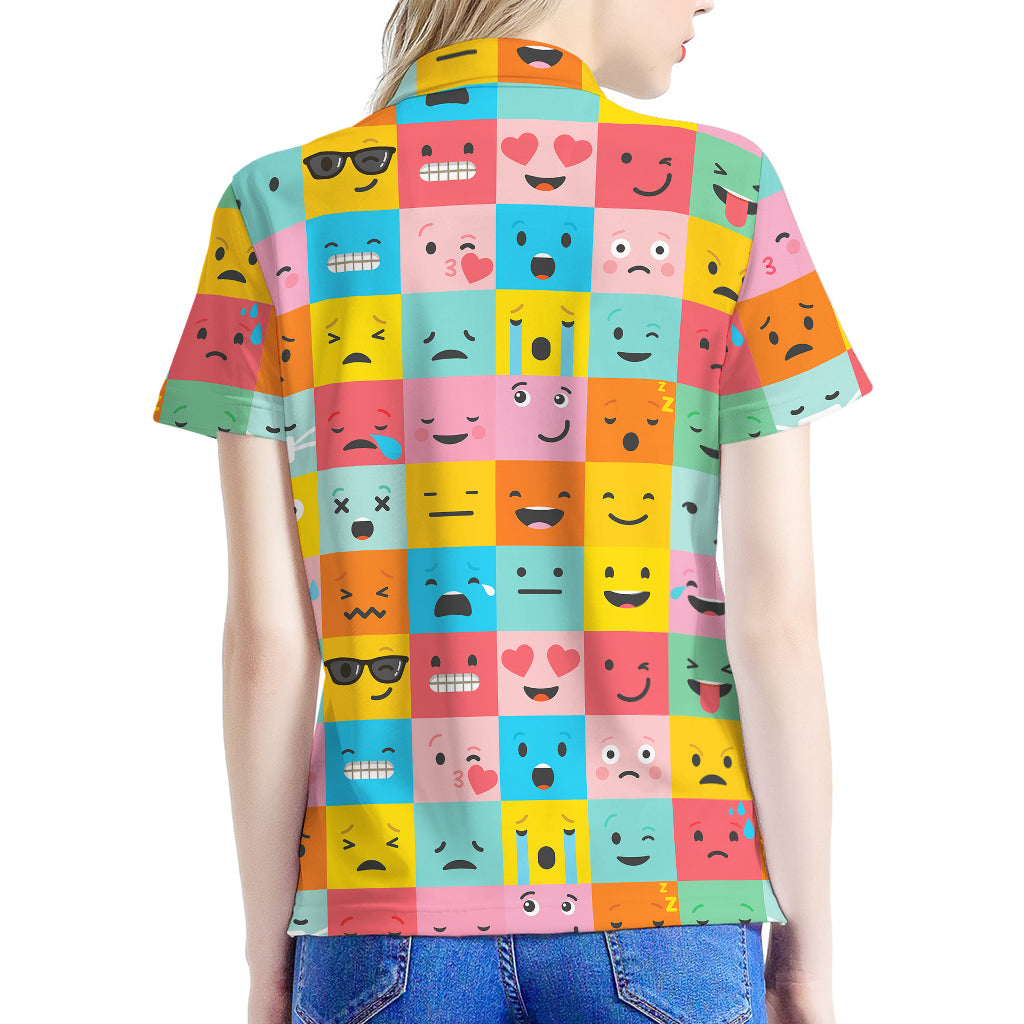 Colorful Emoji Pattern Print Women's Polo Shirt