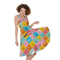 Colorful Emoji Pattern Print Sleeveless Knee Length Dress