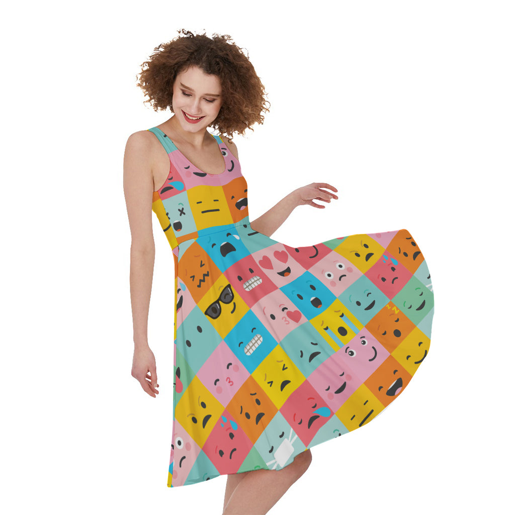 Colorful Emoji Pattern Print Women's Sleeveless Dress