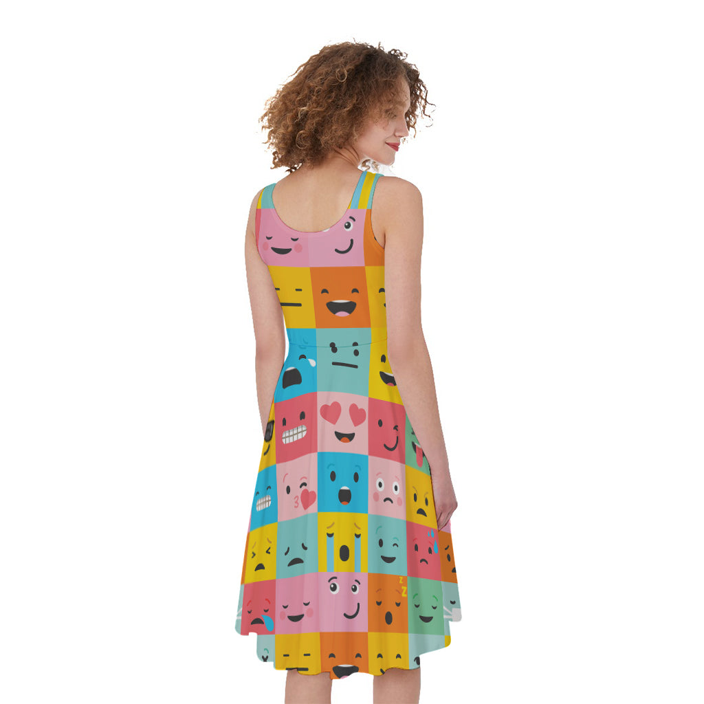 Colorful Emoji Pattern Print Women's Sleeveless Dress