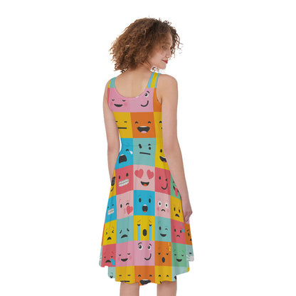 Colorful Emoji Pattern Print Women's Sleeveless Dress