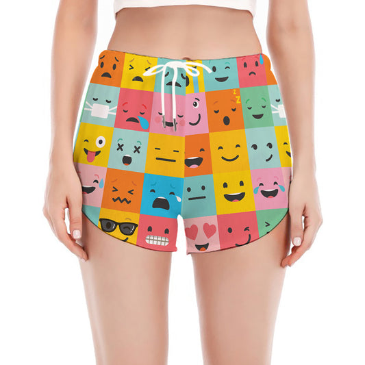 Colorful Emoji Pattern Print Women's Split Running Shorts