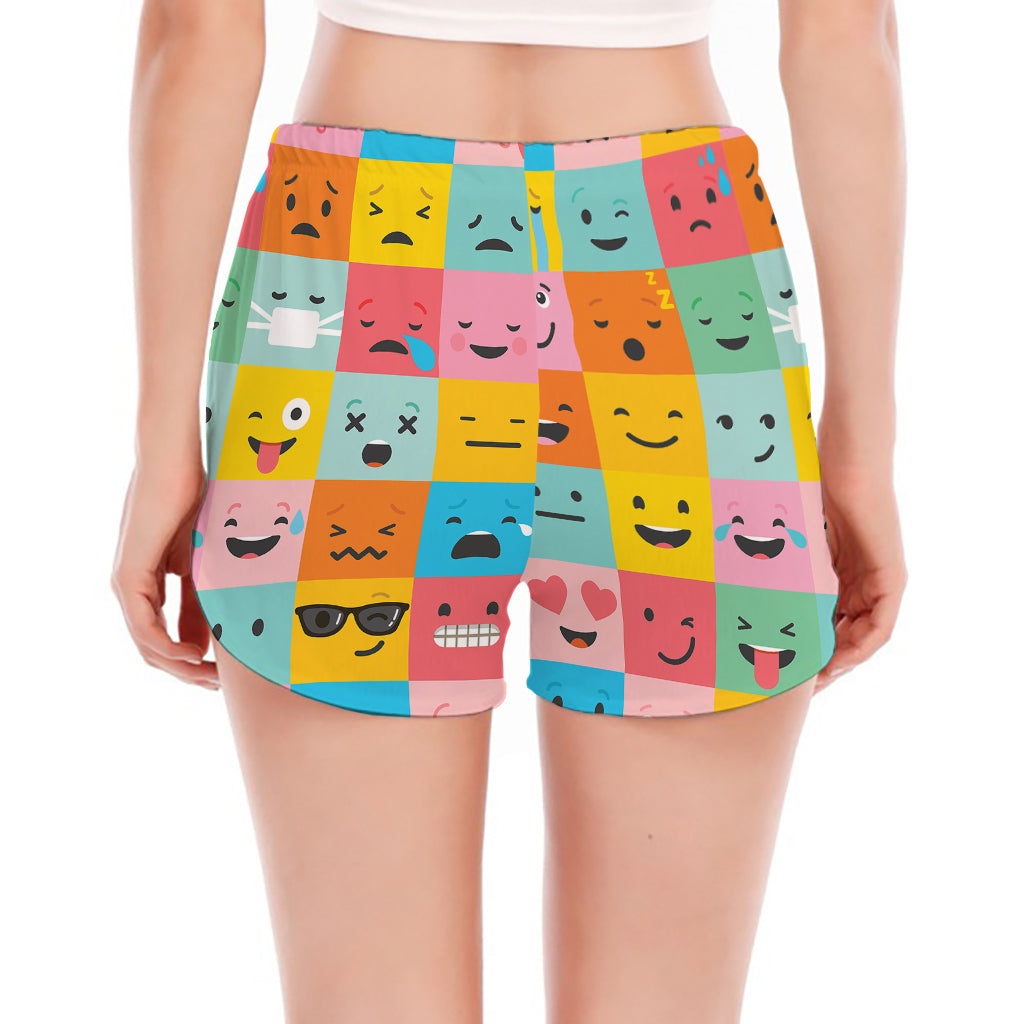 Colorful Emoji Pattern Print Women's Split Running Shorts