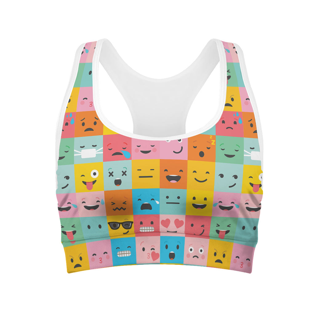 Colorful Emoji Pattern Print Women's Sports Bra