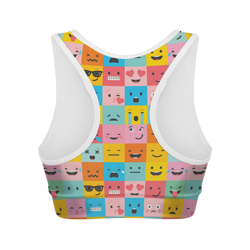 Colorful Emoji Pattern Print Women's Sports Bra