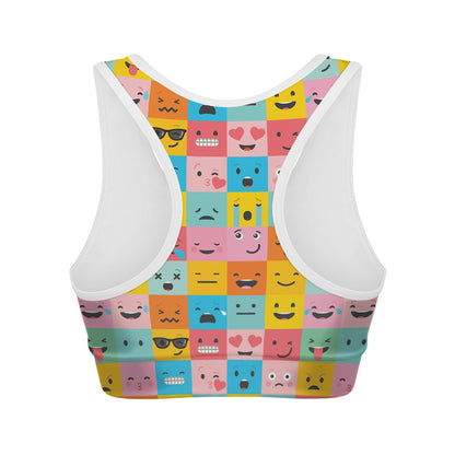 Colorful Emoji Pattern Print Women's Sports Bra