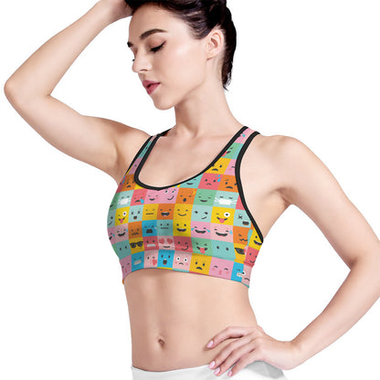Colorful Emoji Pattern Print Women's Sports Bra