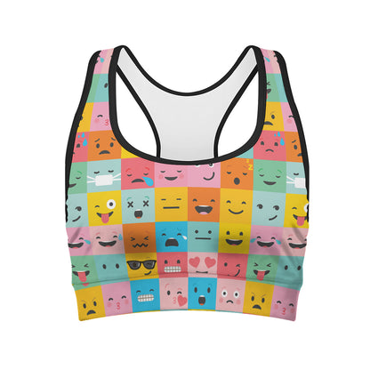 Colorful Emoji Pattern Print Women's Sports Bra