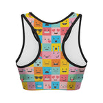 Colorful Emoji Pattern Print Women's Sports Bra
