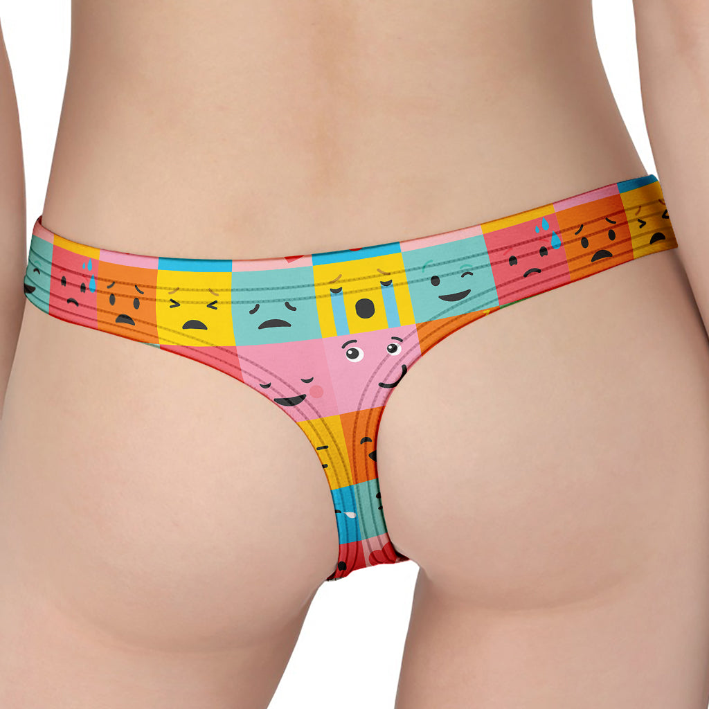 Colorful Emoji Pattern Print Women's Thong