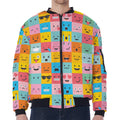 Colorful Emoji Pattern Print Zip Sleeve Bomber Jacket