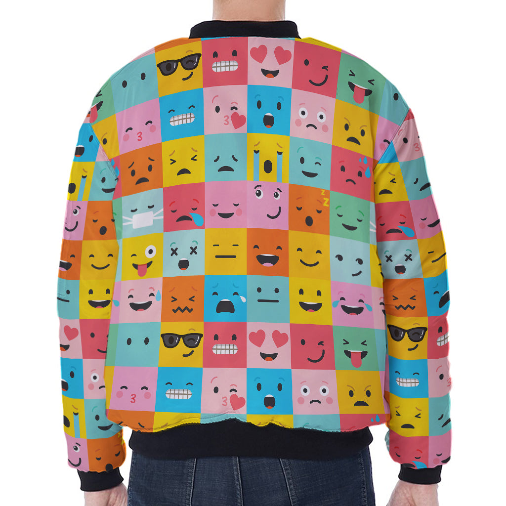 Colorful Emoji Pattern Print Zip Sleeve Bomber Jacket