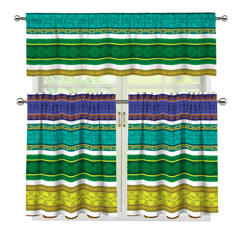 Colorful Ethnic Pattern Print 3 Piece Kitchen Curtains