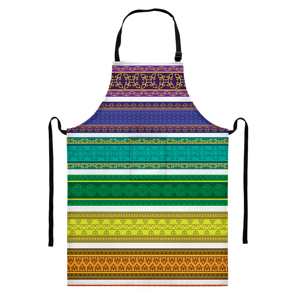 Colorful Ethnic Pattern Print Bib Apron With Pocket