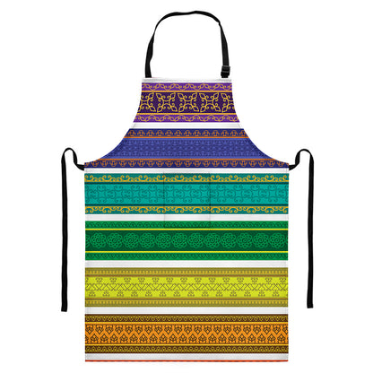 Colorful Ethnic Pattern Print Bib Apron With Pocket