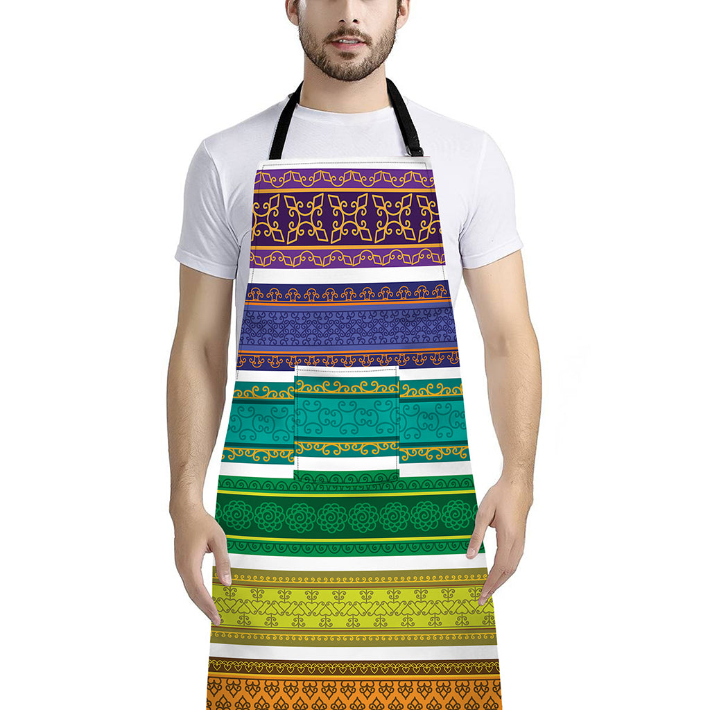 Colorful Ethnic Pattern Print Bib Apron With Pocket
