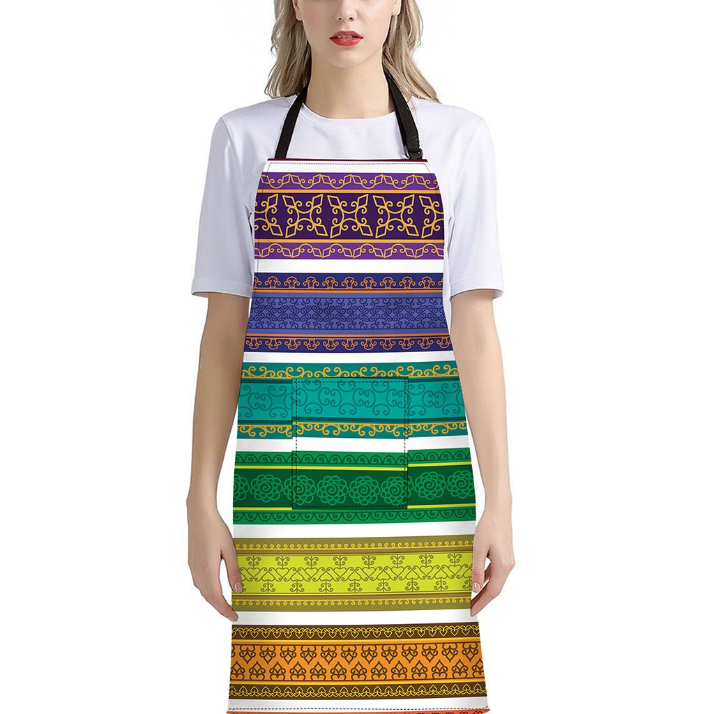 Colorful Ethnic Pattern Print Bib Apron With Pocket