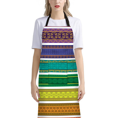 Colorful Ethnic Pattern Print Bib Apron With Pocket