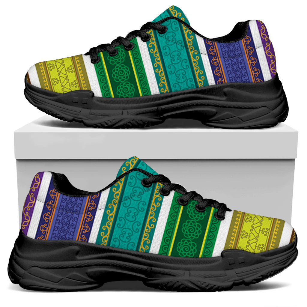 Colorful Ethnic Pattern Print Black Chunky Shoes