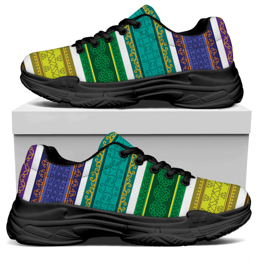 Colorful Ethnic Pattern Print Black Chunky Shoes