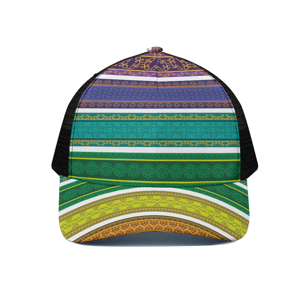 Colorful Ethnic Pattern Print Black Mesh Trucker Cap